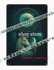 Lunar Horse Dreamcatcher Tin Sign Spirit Animal Wall Art 3D effect