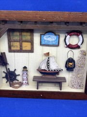 Nautical Fishing Shadow Box Vintage Wall Decor Lake Trout Sailboat