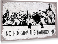 No Hoggin The Bathroom Farm Animal Decor Metal Tin Sign Wall Decor Vintage NEW