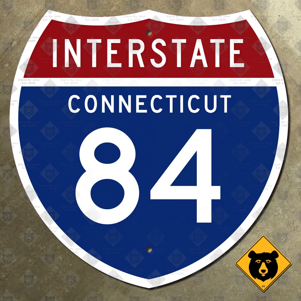 Connecticut Interstate 84 highway route road sign Hartford Waterbury 18×18