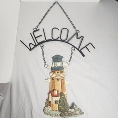 Vtg Welcome 3 Dimensional Home Decor Metal Beach Coastal Lighthouse Ocean Sign