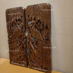 Pair of Lucky Peacock & Flower Wood Carving Panel Wall Decor Wall Art Hanging 14
