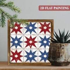 Patriotic Star Quilt Pattern Wall Art, 4th of July Vintage Farmhouse Home Decor