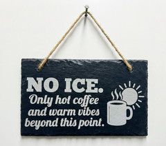 No ICE Engraved Natural Slate Sign – 7″ x 12″ Large Stone Wall Hanging with Rope