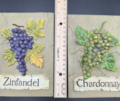 Set of 2 – 3D Grape Wall Plaques Wine Art Chardonnay Zinfandel VTG