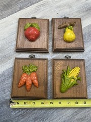 Set of 4 Vintage 3D Ceramic Wall Décor Plaques Vegetables