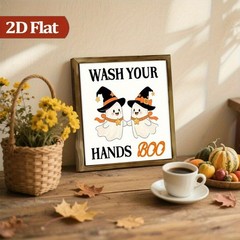 “Wash Your Hands” Ghost Witch Hat Wooden Sign Rustic Vintage Halloween Decor