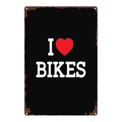 Retro Biker Metal Sign I Love Bikes Wall Art for Cycling Enthusiast Home Decor