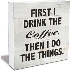 Retro Classic Bold Serif & Script Coffee Quote Rustic Square Wood Box Sign Gift