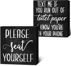 2 Pieces Farmhouse Bathroom Signs Decor Wooden Box Sign Funny Bathroom Wall Art