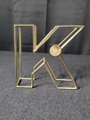 Decorative Gold Metal Wire Letter “K” With Glass Home Decor Accent – 6.5″ × 8″
