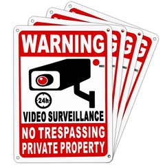 4 Pack Private Property No Trespassing Sign, Rustproof Aluminum 24-Hour Video…