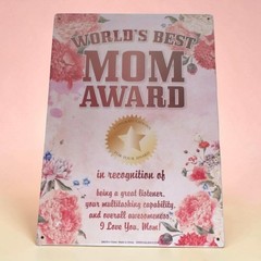 Mother’s Day World’s Best Mom Award Tin Sign 11.5″ x 8.25″ By Kalan Brand New