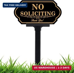 No Soliciting Sign for House with Stake – 50-mil Thick Aluminum – 5×10 Inch/37 I
