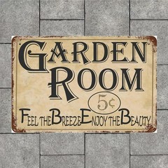 Vintage Garden Metal Sign Beige Black Outdoor Decor