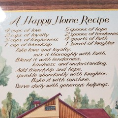 Vintage A Happy Home Recipe Wood Plaque Picture Art 9” x 7” Cottagecore