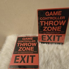Game Controller Throw Zone Exit Red & Black Kalan Tin Metal Sign Set of 2