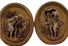 Vintage Decor 2 Wall Plaques Heavy Bronze Colored Painted Chalk Or Plaster Heavy