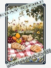 Boho Picnic Metal Tin Sign floral country lunch scene cafe tavern plaques