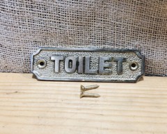 GOLD TOILET SIGN 4 1/2” X 1″ RESTROOM METAL PLAQUE DOOR BAR RESTAURANT SMALL
