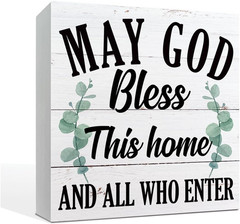 Christian Decor, May God Bless This Home and All Who Enter Sign, Box Sign Tablet