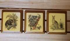 Vtg Hand Made Wood Art Set Of 3 Wall Plaques J. Skrokov Australia 5.25 x 6 in